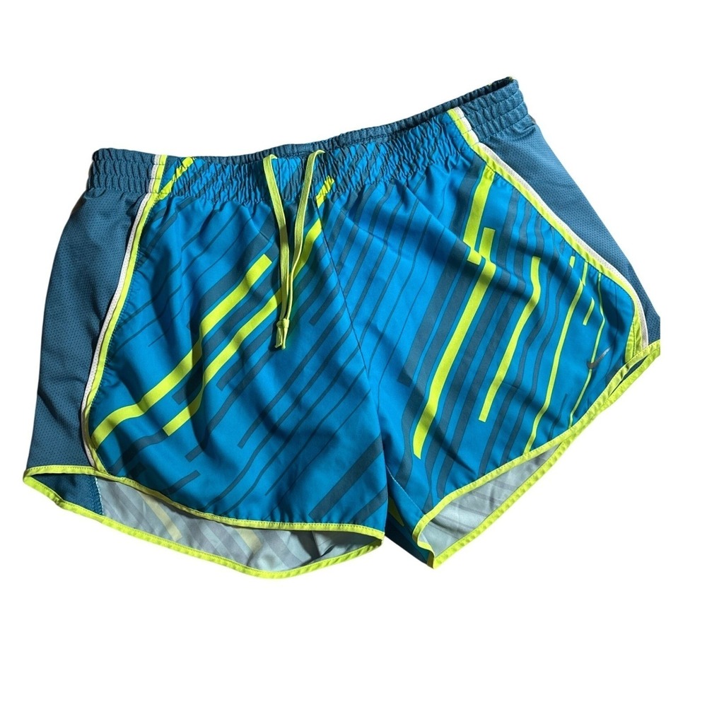 Nike M Dri-FIT Running Shorts Blue Neon Yellow Stripe Athletic Gym Workout